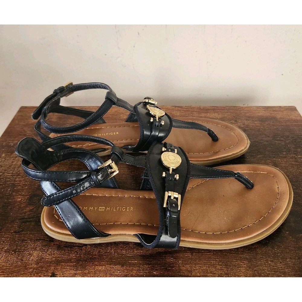 Tommy Hilfiger Womens Size 6 Dark Navy Thong Strappy Sandals Ankle Closure